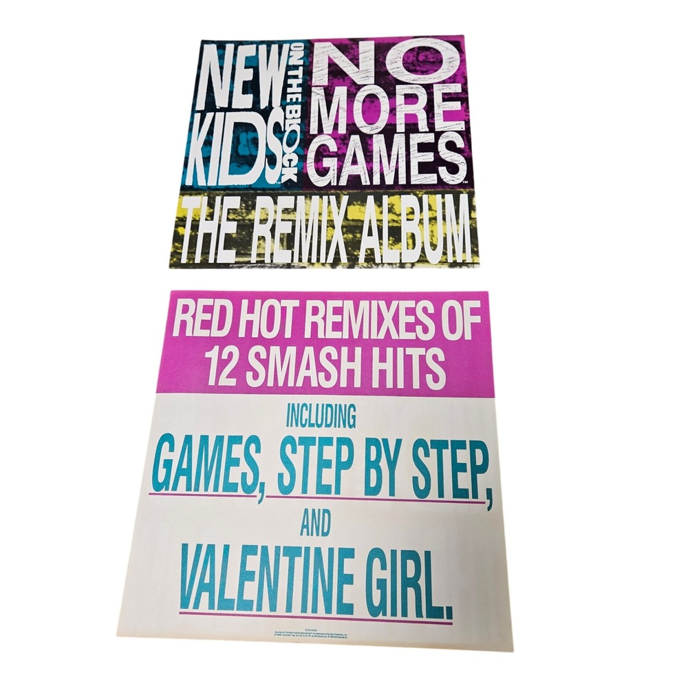Lot of 2 New Kids On The Block No More Games 1990 Promo Flat Poster 12x12 D/S